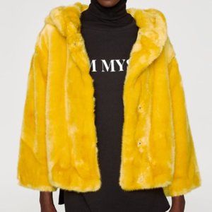 zara faux fur hood jacket yellow medium